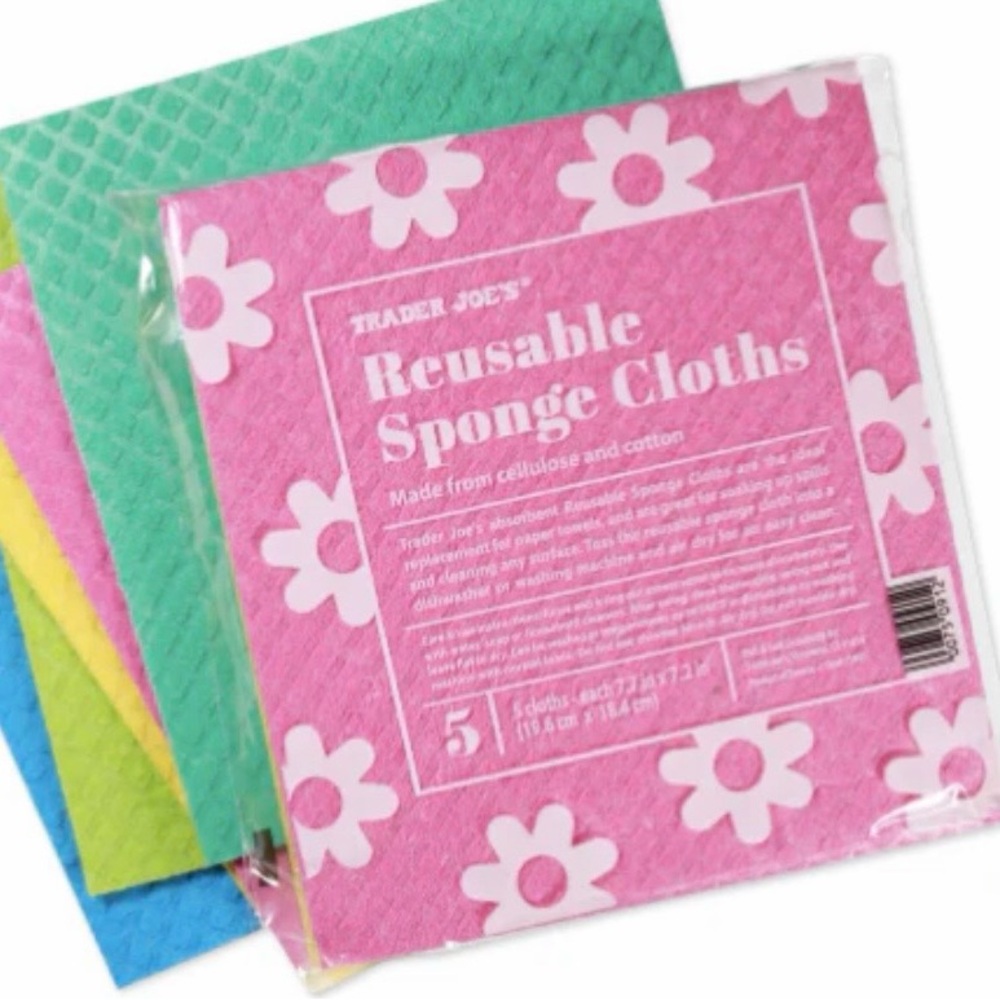 Trader Joe's Pink Floral Reusable Sponge Cloths Set of 5 - 2 Pack